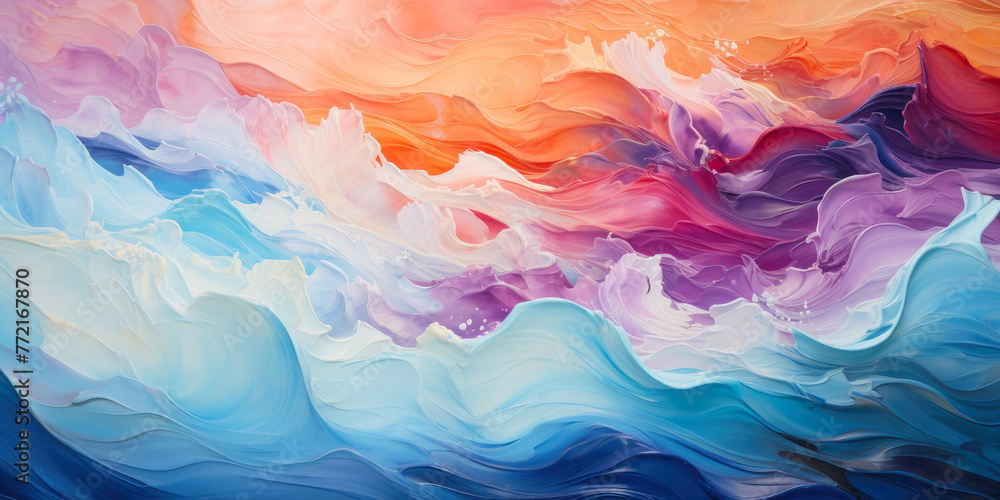 Abstract rough colorful art oil painting on canvas, wave texture, oil brushstroke in wave shape
