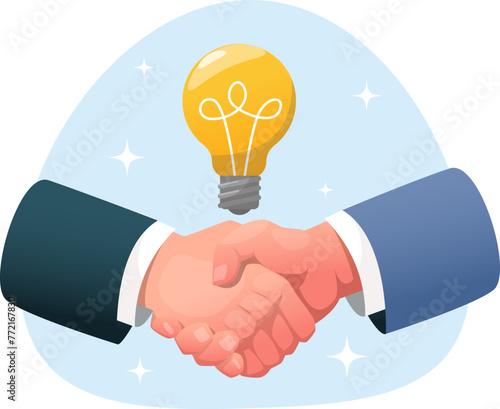 handshake with a light bulb on top, reaching an agreement with a business idea