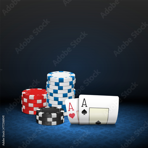 Poker table with chips and cards. Vector illustration.