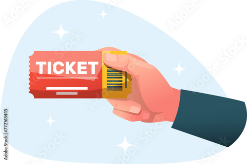 Hand holding an admission ticket to an event, concert, movie, theater