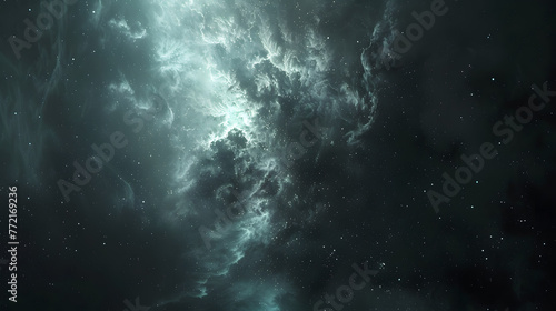 Glowing huge nebula with young stars and galaxy. Space background