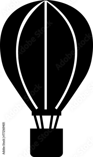 Hot Air Balloon with Basket Line and Silhouette Icon . Fly Hotair Balloon for Sky Journey Outline and Solid Symbol elements. Flight for Travel Pictogram. Isolated on transparent background.