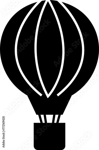 Hot Air Balloon with Basket Line and Silhouette Icon . Fly Hotair Balloon for Sky Journey Outline and Solid Symbol elements. Flight for Travel Pictogram. Isolated on transparent background.