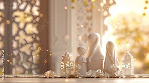 3D Muslim family decor with Ramadan decor