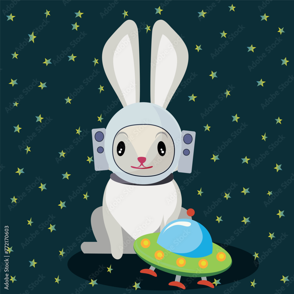 Vector drawing for children. Forest dwellers are space travelers. - obrazy, fototapety, plakaty 