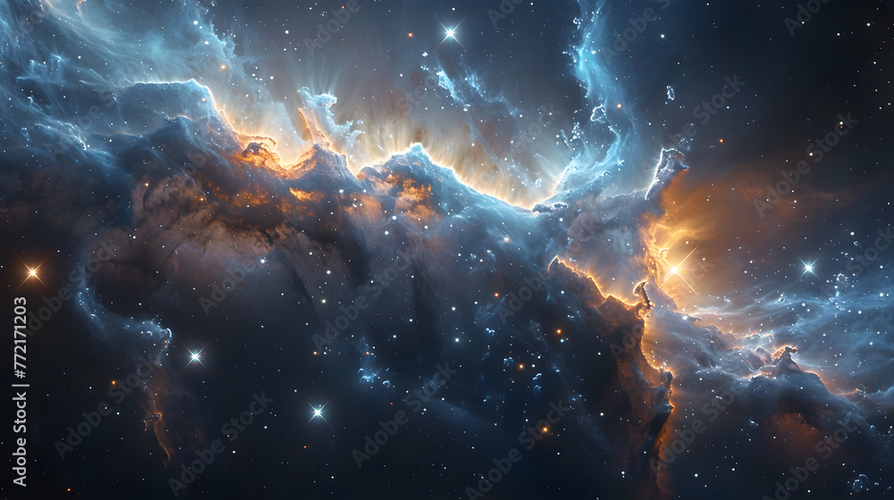 Glowing huge nebula with young stars and galaxy. Space background - obrazy, fototapety, plakaty 