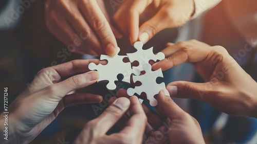 Collaborative Puzzle Solving: Business Hands, Group of People, Teamwork, and Integration for Success and Development




