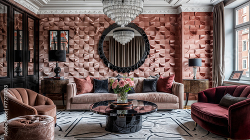 luxury living room interior design in art deco style photo