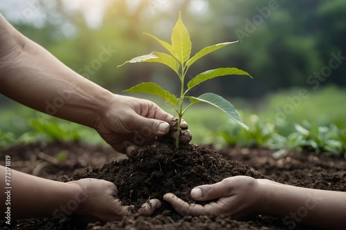  hand holding plant for planting., concept of earth day, hands holding seeds, world earth day