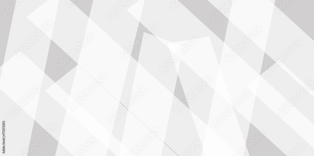 Fototapeta premium Abstract background with white and gray transparent material in triangle and squares shapes with geometric style. Space design concept. Decorative web layout or poster, banner.
