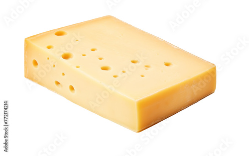 A piece of cheese elegantly resting on a pristine white background
