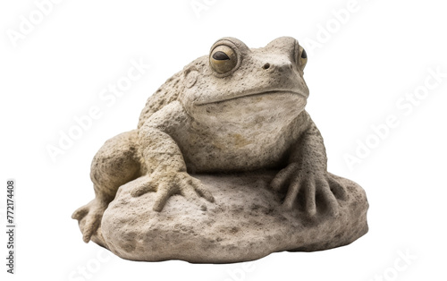 A majestic frog statue perched atop a rugged rock, exuding tranquility and grace