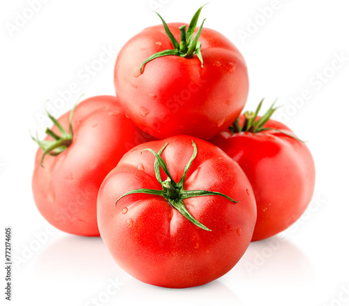 four tomatoes on isolated white background