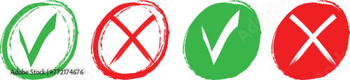 Green check mark icon and red cross mark. checklist signs, approval badge, vector illustration