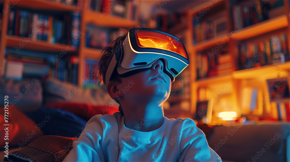Boy using virtual reality in his home Boy using virtual reality in his home