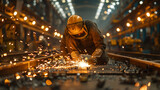 Worker welding steel in factory, equipment, skill, craftsperson, fire