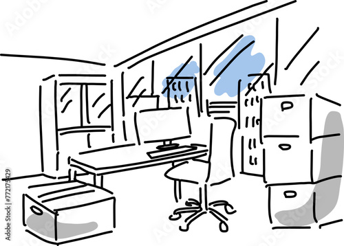 オフィスの引っ越し風景シンプル線画