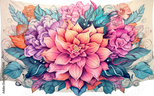 A decorative pillow featuring vibrant flowers painted in intricate detail