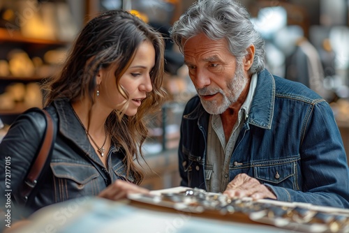 Jewelry Store Custom Design A jeweler discussing a custom jewelry design with a client in a jewelry store