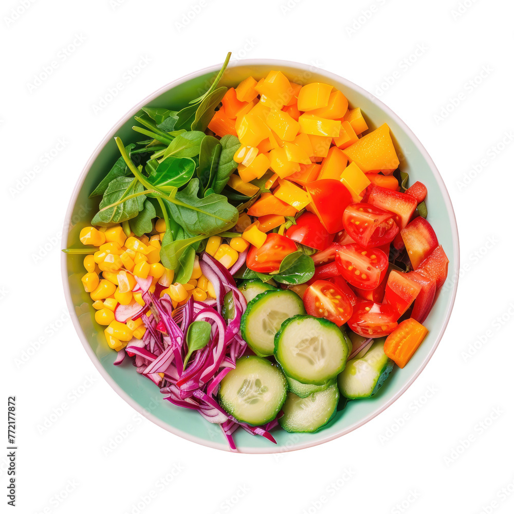 A bowl of colorful vegetables on a transparent background, perfect for a salad recipe