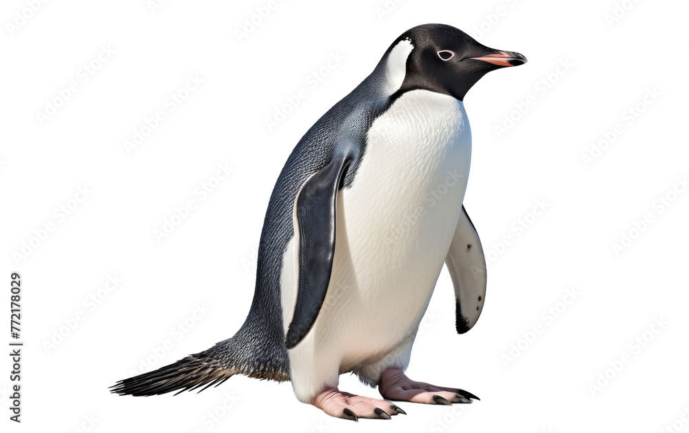 Naklejka premium A penguin stands confidently on a white background, showcasing its unique black and white coloration