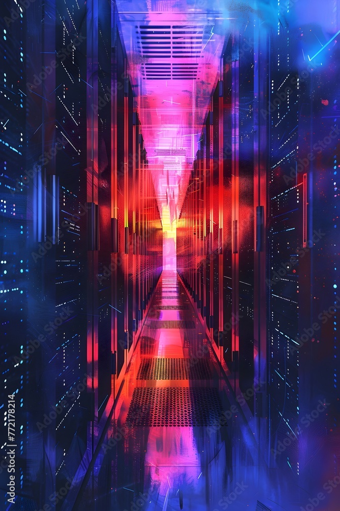 Fototapeta premium Luminous Passage Through a Futuristic Digital Data Center