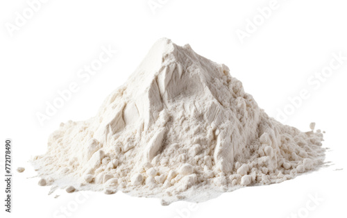 A gentle, cascading pile of white powder on a pristine white background