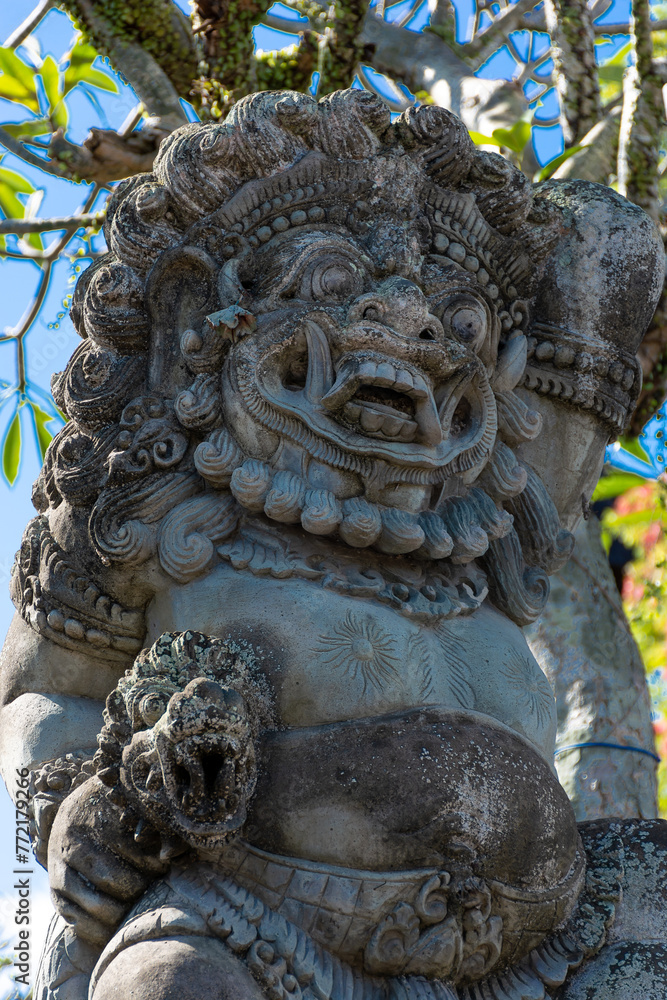 Ancient sculptures in the city of Ubud on the island of Bali, Indonesia.