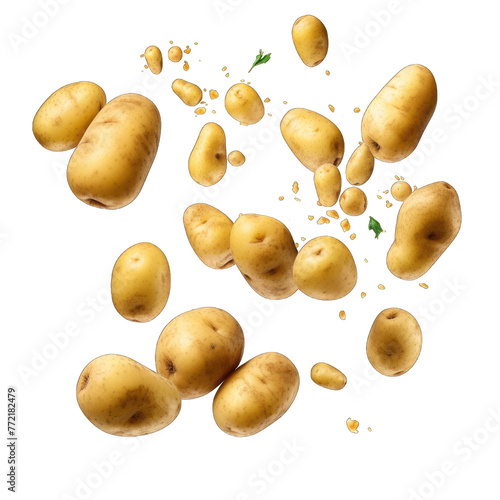 Falling fresh potatoes