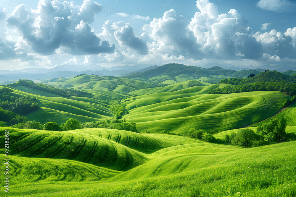 Nature's Quilt of Emerald Hills Wrapping the Landscape in Serenity