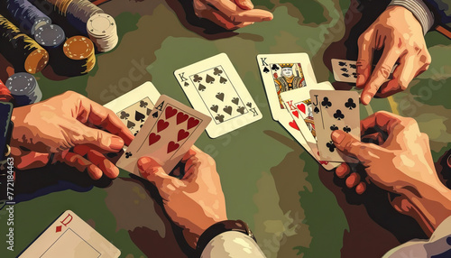 Euchre Elegance: Players Strategizing in a Euchre Tournament - Cards Being Dealt by Dealer.