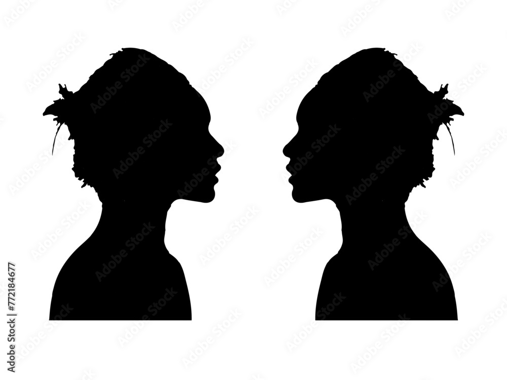 girl face, black silhouette , adobe stock picture