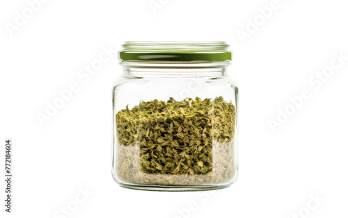 A glass jar filled to the brim with an abundance of lush, vibrant green elements