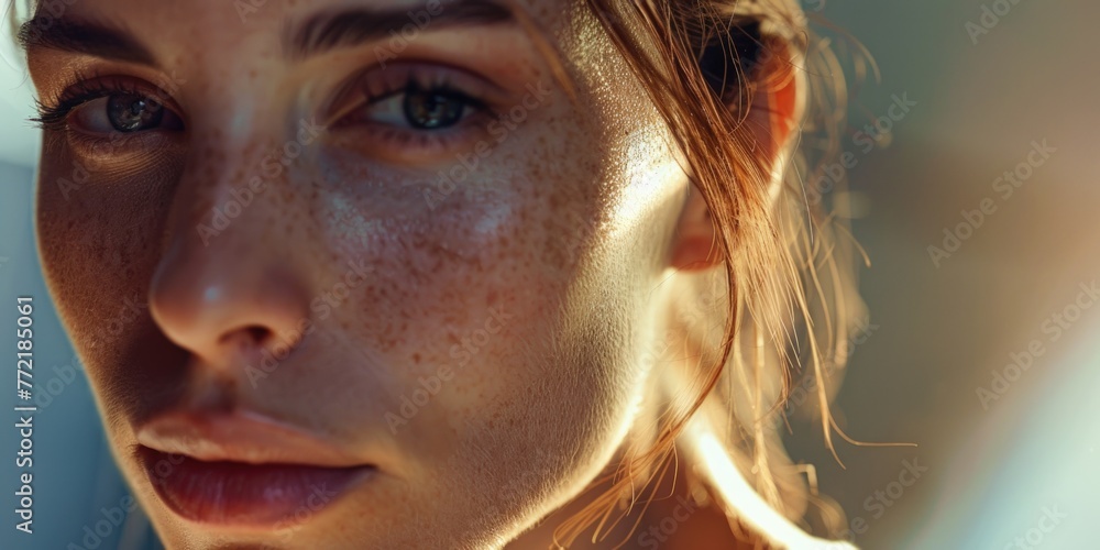 A woman with red hair and freckles is looking at the camera. She has a natural beauty and a confident expression A woman with red hair and freckles is looking at the camera. She has a natural beauty and a confident expression
