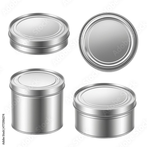 realistic empty tin can and without sardine tin font view on Isolated transparent background png. generated with AI photo