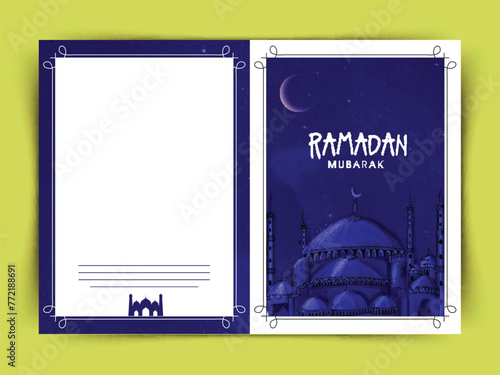 Islamic Mosque decorated beautiful greeting card for holy month of Muslim community Ramadan Kareem celebration.