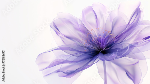 Transparent aery purple pink flower on white background. Aesthetic concept. Delicate watercolour. Generative AI