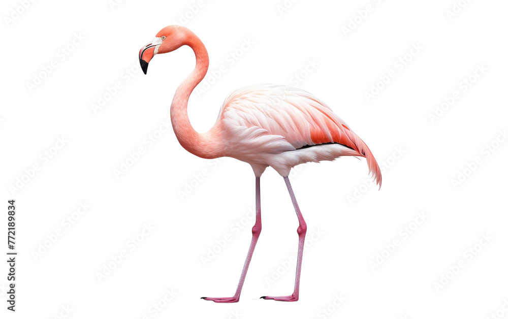 Naklejka premium A graceful pink flamingo standing elegantly on a white surface