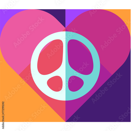 love and peace vector geometric emblem with heart