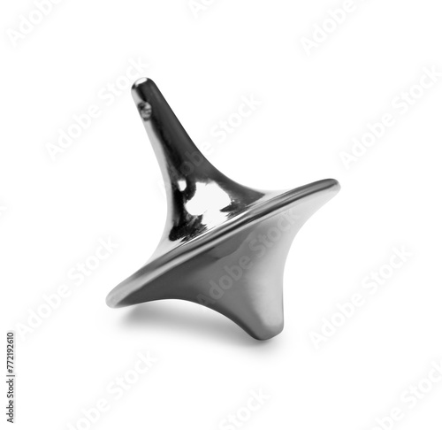 One silver spinning top on white background