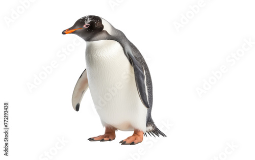 A lone penguin stands confidently on a pure white background