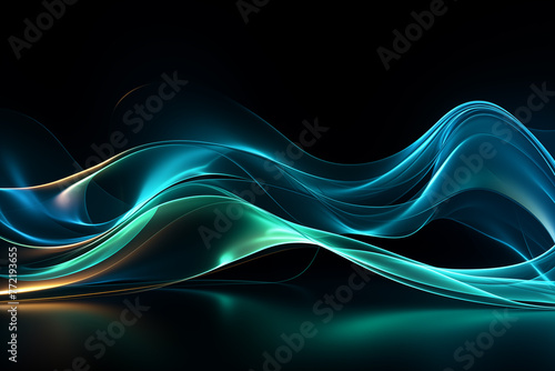 abstract light lines wavy flowing dynamically in blue green colors