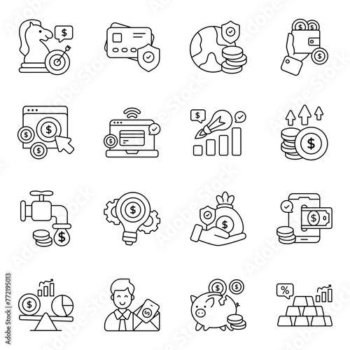 Set of Finance and Economy Linear Icons 


