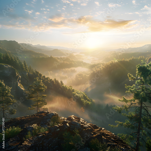Sunrise View from a Mountaintop: A Journey Through the Wilderness Mist © Logan
