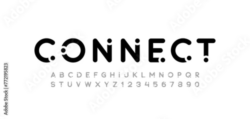 Font alphabet creative modern with black dots, letters A, B, C, D, E, F, G, H, I, J, K, L, M, N, O, P, Q, R, S, T, U, V, W, X, Y, Z and numerals 0, 1, 2, 3, 4, 5, 6, 7, 8, 9, vector illustration 10EPS