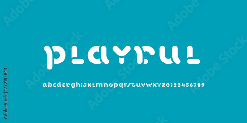 alphabet playful font, rounded letters A, B, C, D, E, F, G, H, I, J, K, L, M, N, O, P, Q, R, S, T, U, V, W, X, Y, Z and numbers 0, 1, 2, 3, 4, 5, 6, 7, 8, 9, vector illustration 10EPS