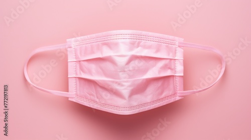 A pink surgical mask is on a pink background