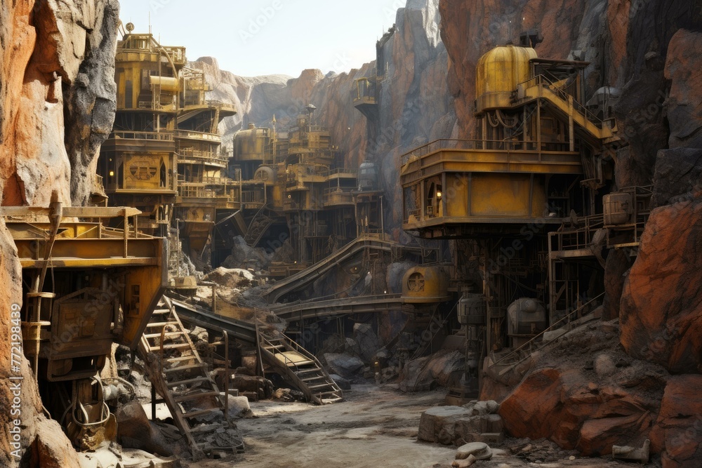 Complex Quarry machinery mine iron. Open rock. Generate Ai Complex Quarry machinery mine iron. Open rock. Generate Ai