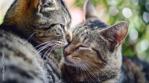 Affectionate Embrace of Two Domestic Cats