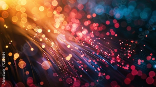 fiber optical network cable close up with bokeh light background, defocused lights and sparkles © Ajay